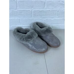 Lands' End Women's Glitter Shearling Slipper Slip-On Round Toe Gray Size 9